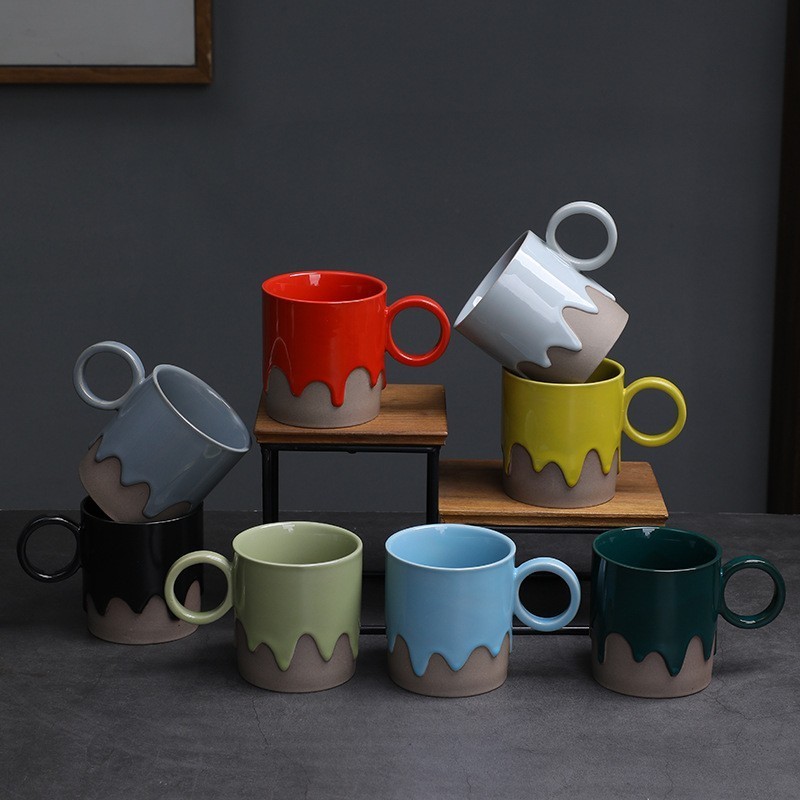 Assorted Color Drip Glaze Ceramic Mugs Collection