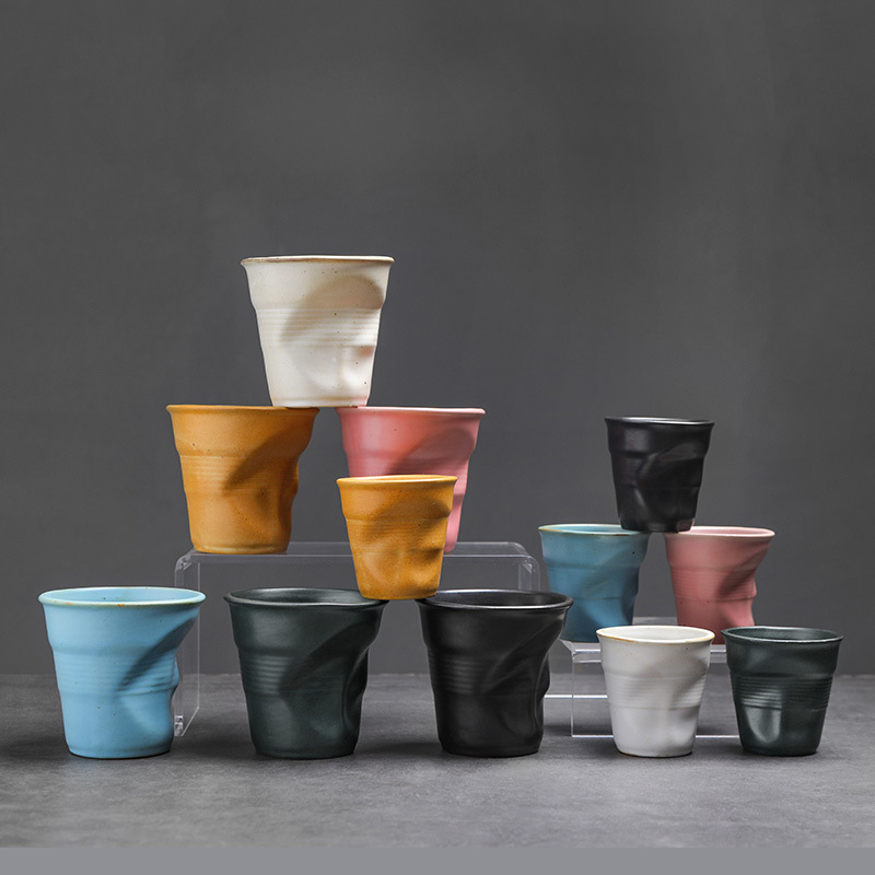 Assorted Color Textured Crumpled Style Ceramic Tumblers Set