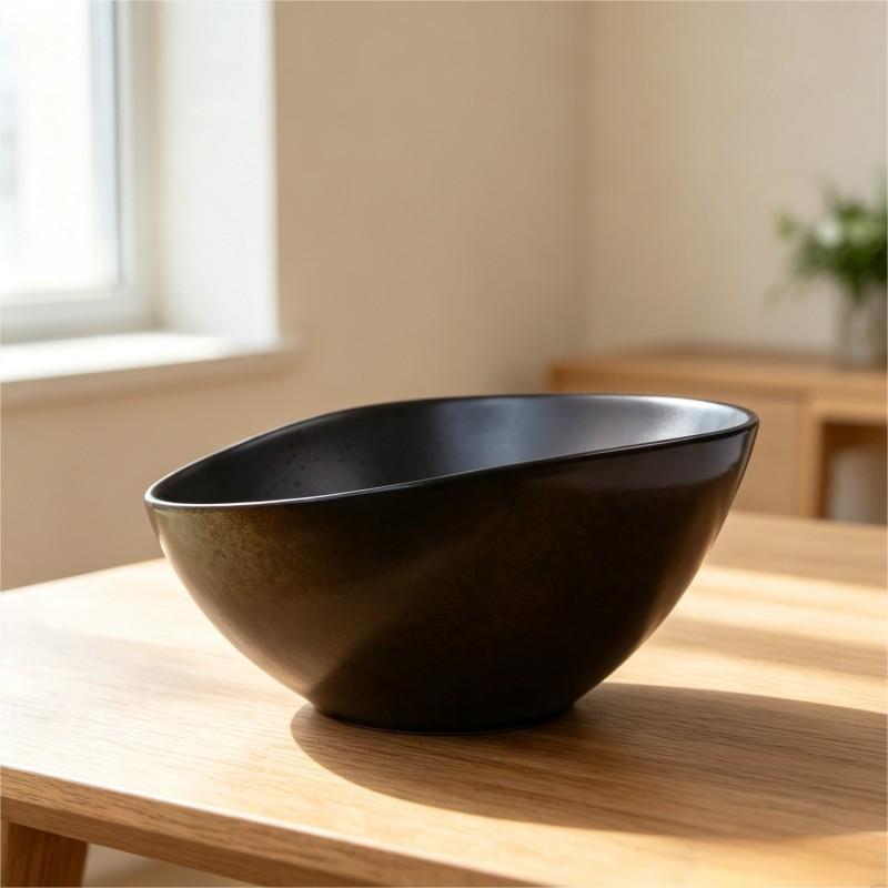 Black Glossy Asymmetric Ceramic Bowl