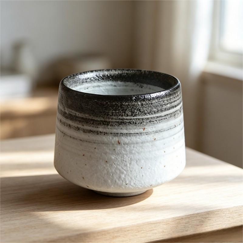 Black Rim Ombre White Speckled Ceramic Bowl