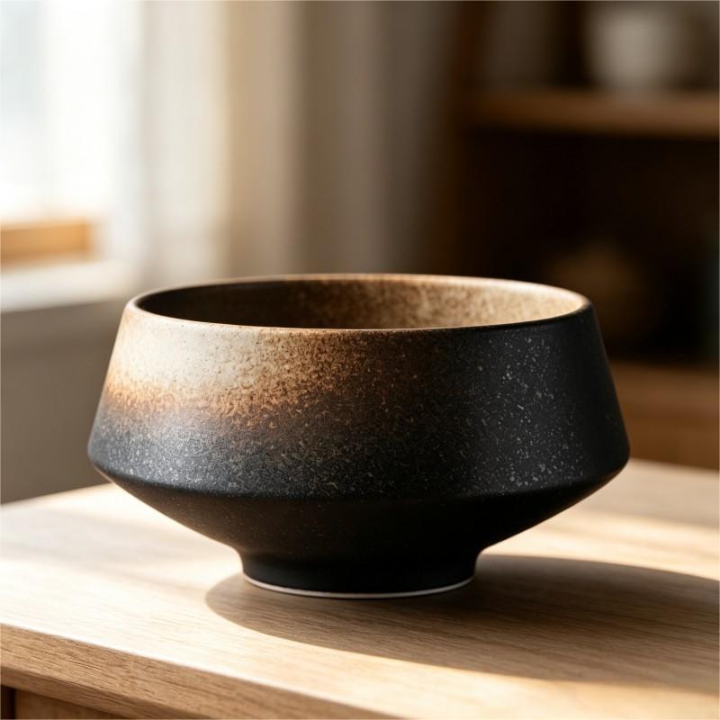Black to Beige Ombre Speckled Ceramic Bowl
