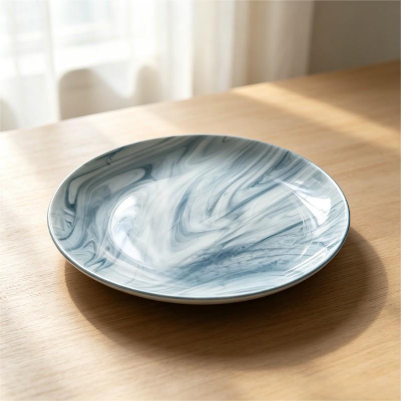 Blue Marble Glazed Ceramic Plate Angled
