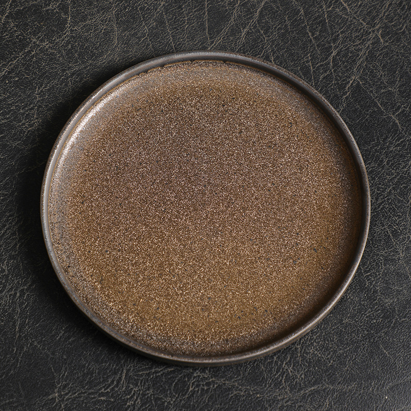 Bronze Metallic Glaze Round Ceramic Plate Top View