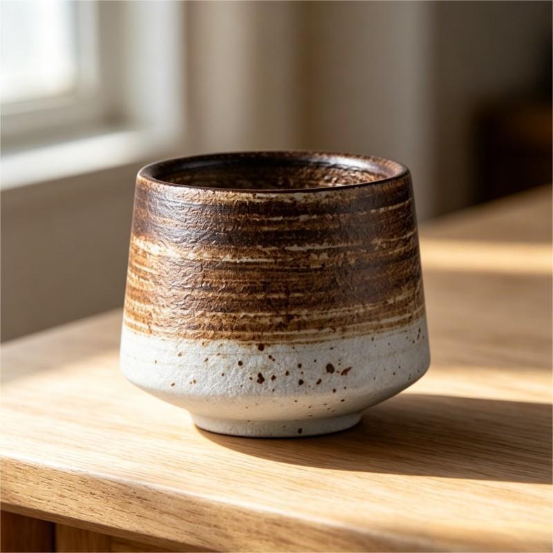 Brown to White Ombre Speckled Ceramic Bowl Tapered