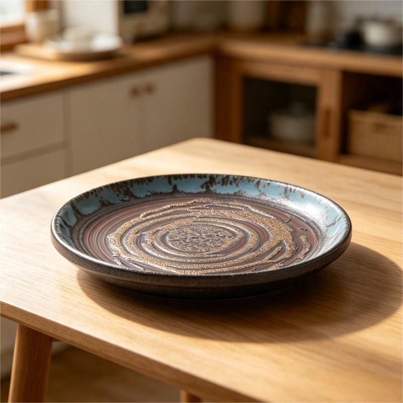 Copper Bronze Speckled Glaze Ceramic Plate Angled 2