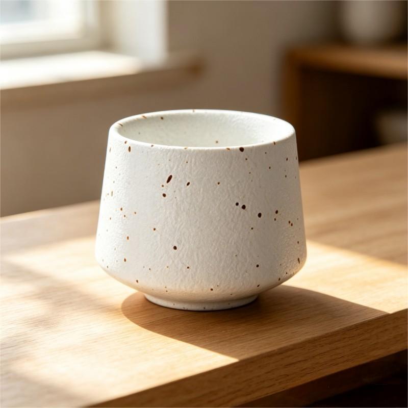 Cream White Speckled Ceramic Bowl Tapered