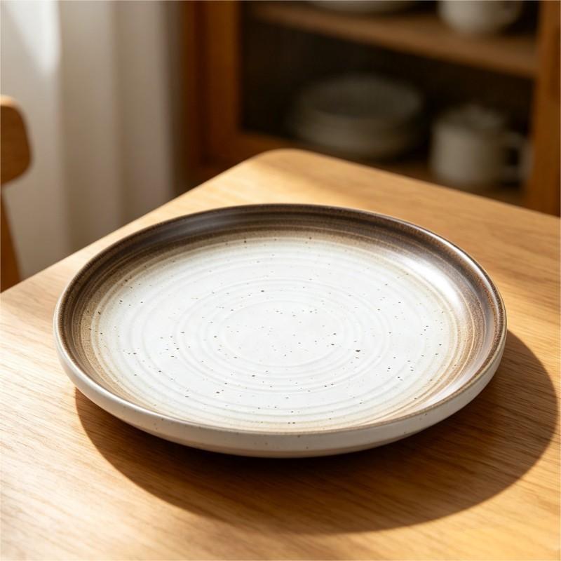 Cream White Speckled Ceramic Dinner Plate 2