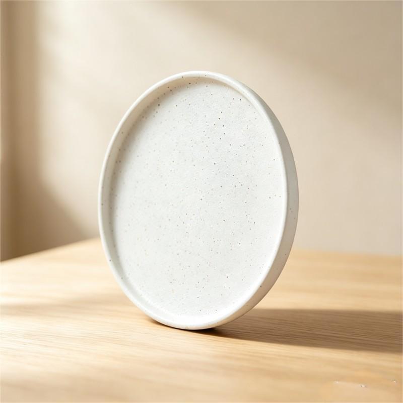 Cream White Speckled Ceramic Plate Standing