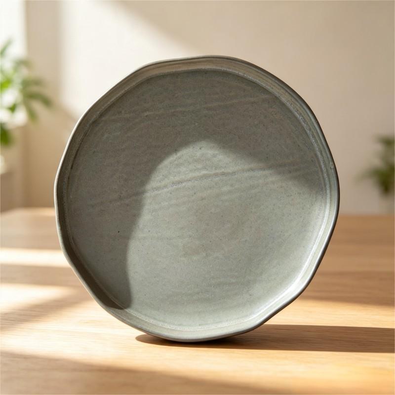 Grey Matte Organic Shape Ceramic Plate Standing