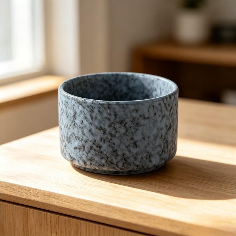 Grey Mottled Reactive Glaze Ceramic Bowl Straight Sided