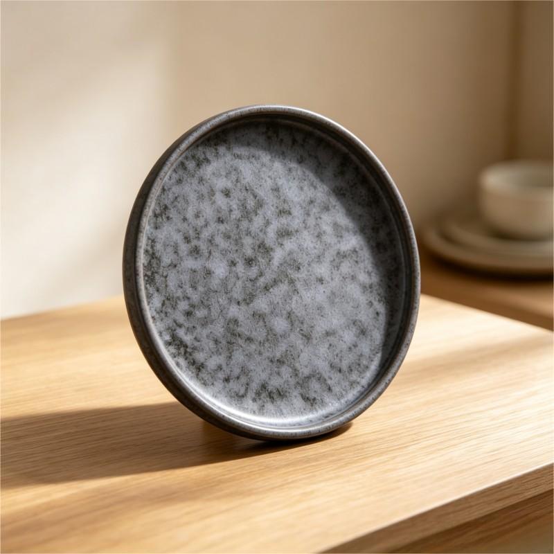 Grey Mottled Reactive Glaze Ceramic Plate Standing
