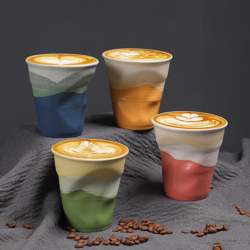 Latte Art Coffee in Colorful Ombre Glazed Ceramic Cups