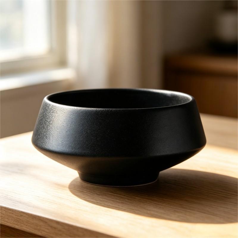 Matte Black Faceted Ceramic Bowl
