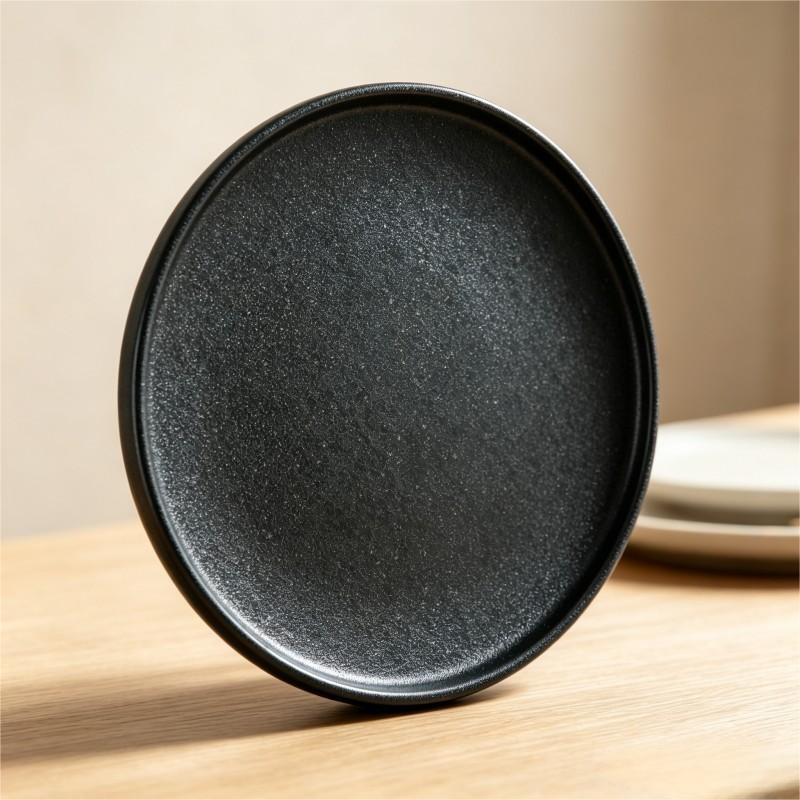 Matte Black Round Ceramic Dinner Plate Standing