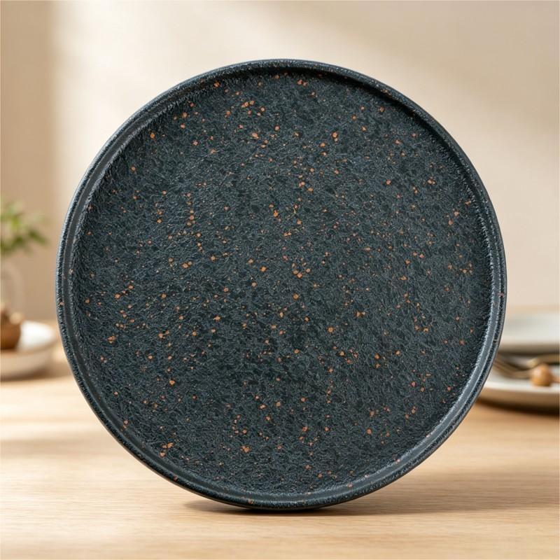 Navy Blue Speckled Terracotta Ceramic Plate Standing