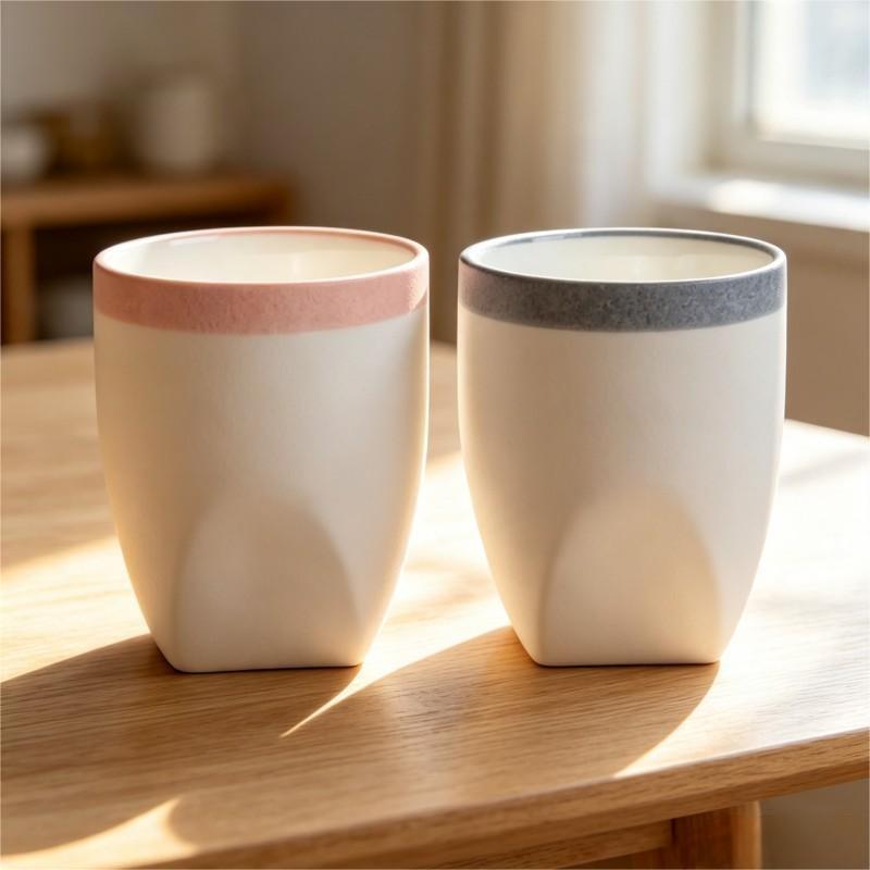 Pink and Grey Rim Matte Ceramic Tumblers Pair