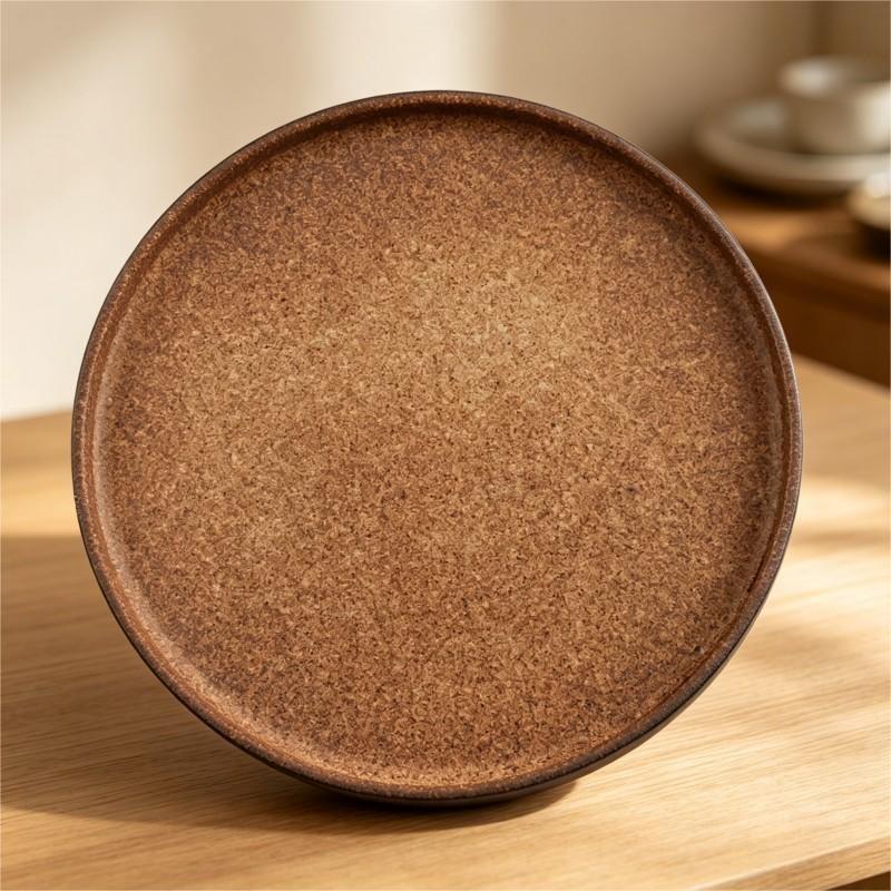 Rustic Brown Textured Ceramic Plate Standing