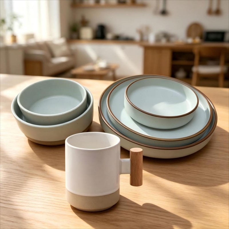 Sage Green Bowls Plates and White Mug Dinnerware Collection