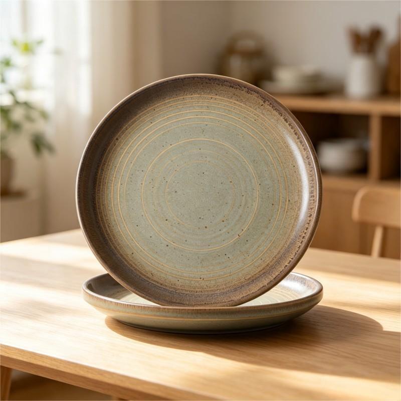 Sage Green Reactive Glaze Ceramic Dinner Plates Stacked 2