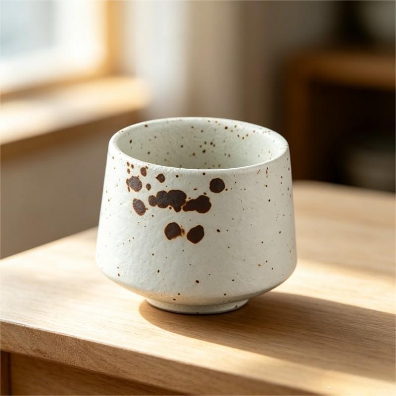 White Ceramic Bowl with Brown Ink Splatter Accent