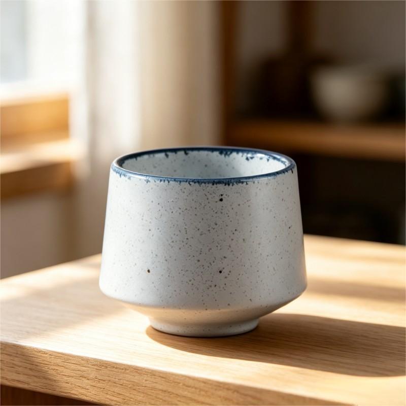 White Ceramic Bowl with Navy Rim