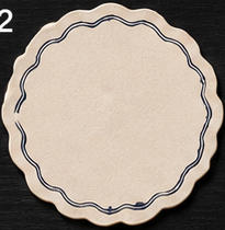 Cream Scalloped Coaster, Navy Border