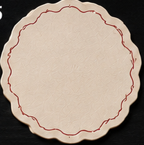 Cream Scalloped Coaster, Red Decorative Border