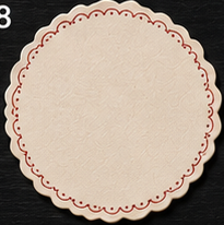Cream Scalloped Coaster, Dotted Red Border