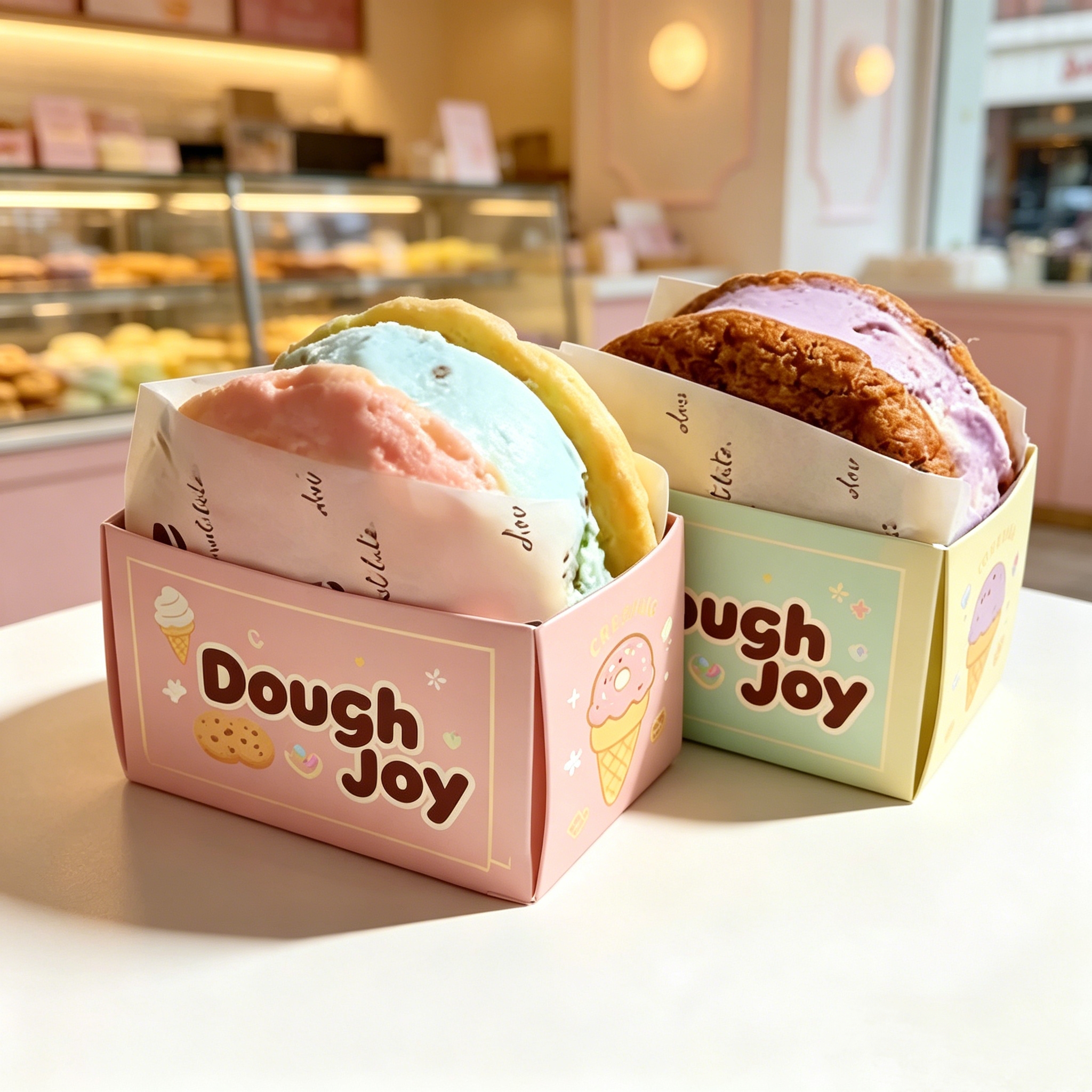 Pink and Mint Dough Joy Ice Cream Sandwich Cookie Boxes