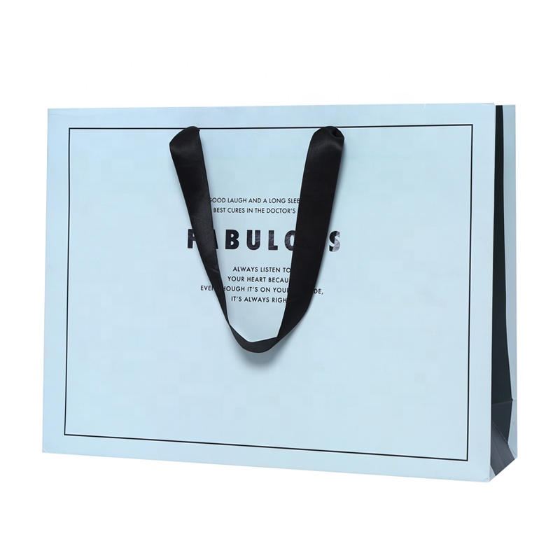 Light Blue Fabulous Branded Shopping Bag with Black Ribbon Handles