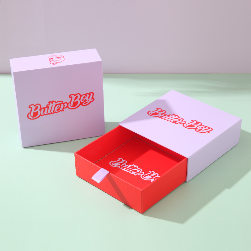 Lavender Butter Boy Box with Cat Logo and Red Drawer Box