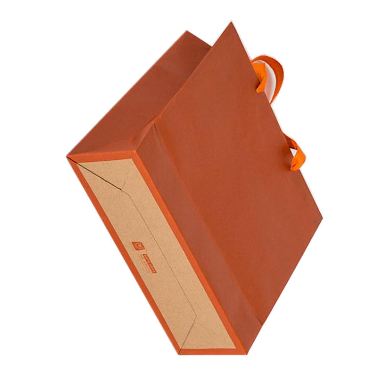 Rust Orange Gift Bag with Kraft Interior and Ribbon Handles