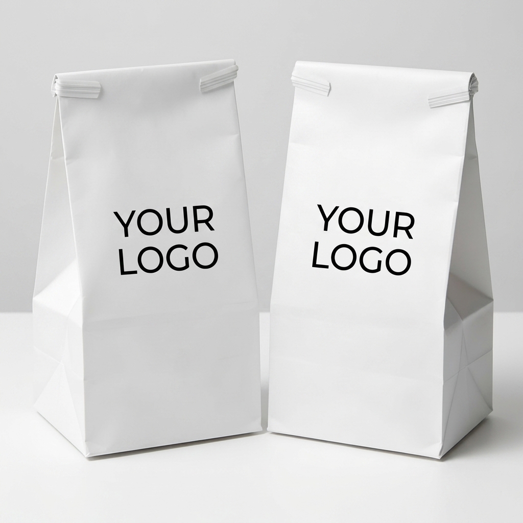 White Kraft Paper Bags with Your Logo Placeholder Mockup Pair
