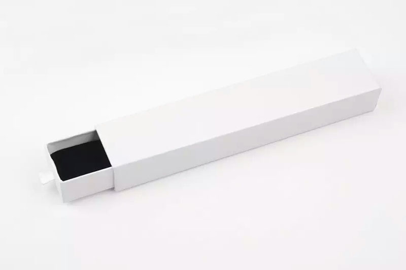 White Slim Gift Box with Black Interior Drawer Open