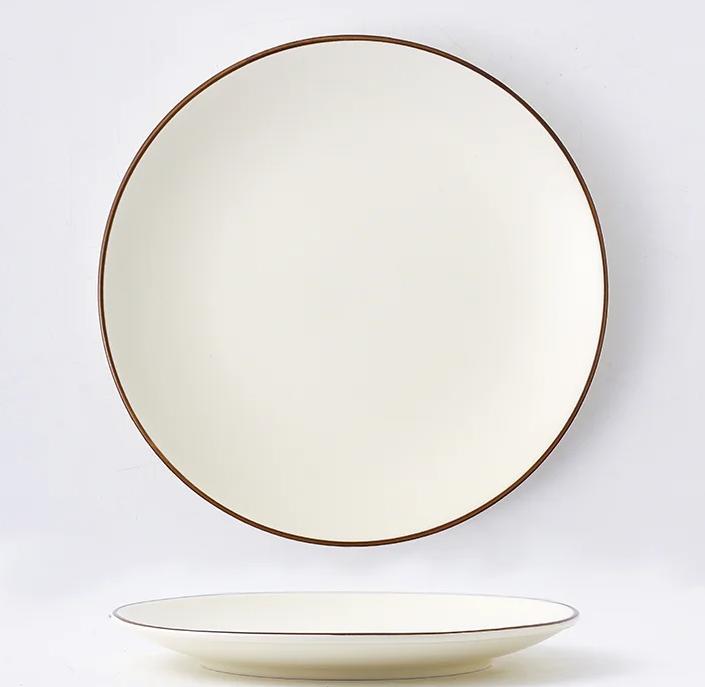 Porcelain Dinner Set Round Flat Plate 8", Beige