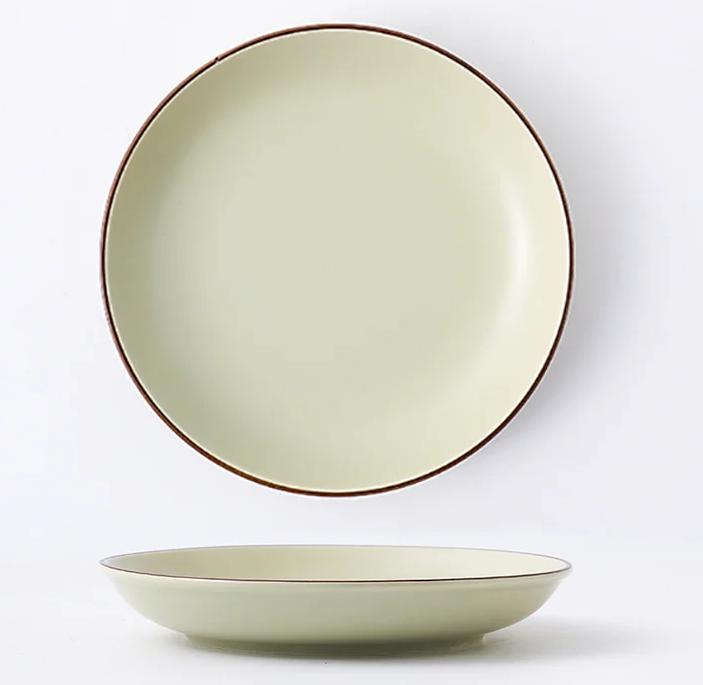 Porcelain Dinner Set 8" Round Flat Plate 205mm, Khaki