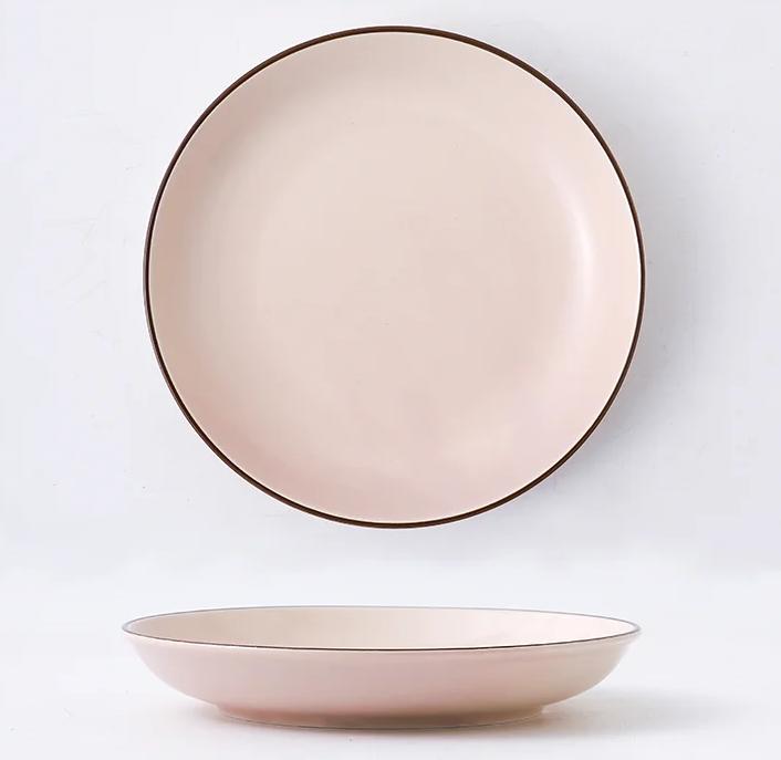 Porcelain Dinner Set 8" Round Flat Plate 205mm, Pink
