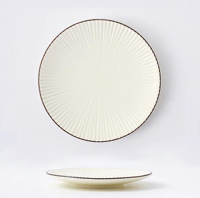 Porcelain Dinner Set Round Striped Plate 6", Beige