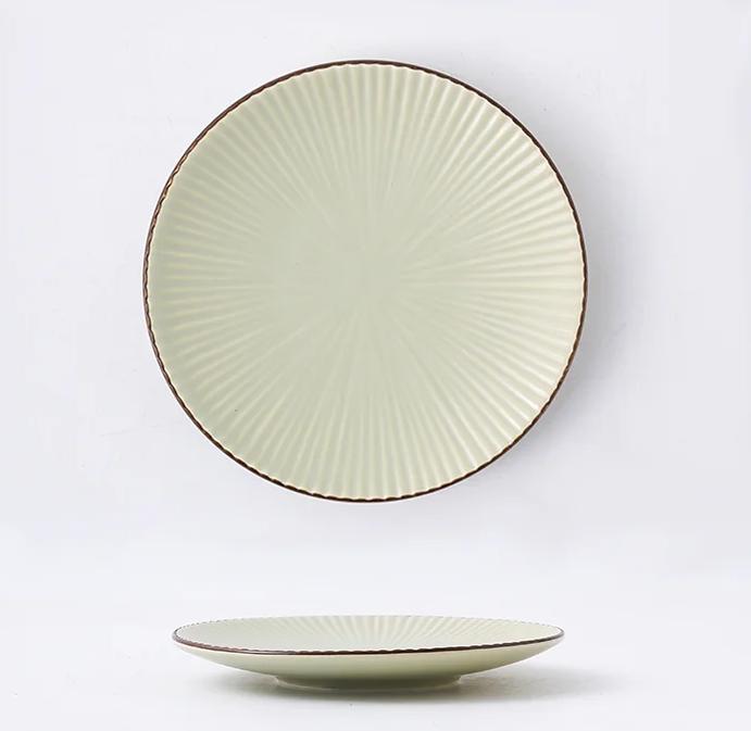 Porcelain Dinner Set Round Striped Plate 6", Khaki