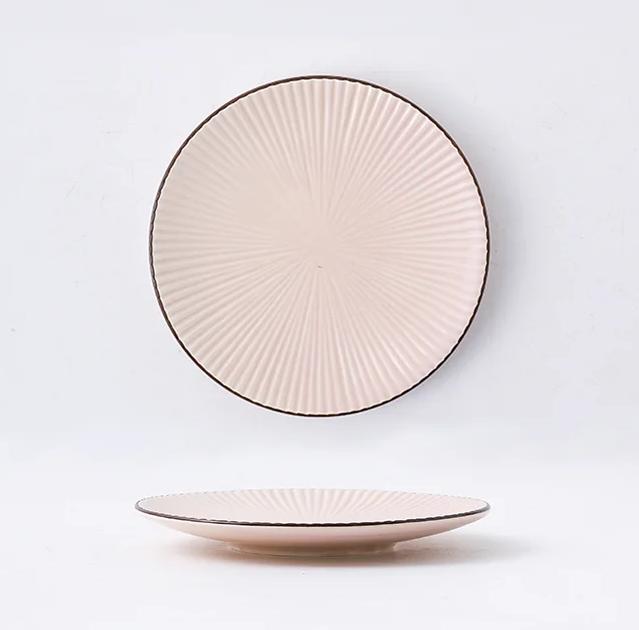 Porcelain Dinner Set Round Striped Plate 6", Pink