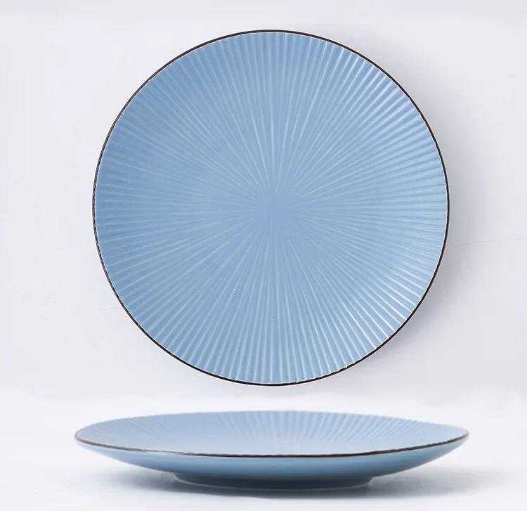 Porcelain Dinner Set Round Striped Plate 9.5", Blue