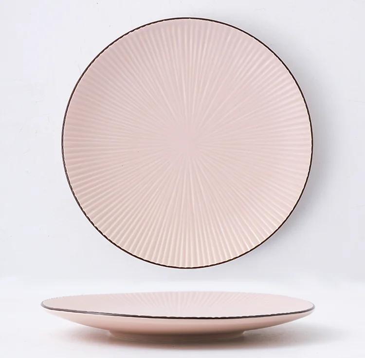 Porcelain Dinner Set Round Striped Plate 9.5", Pink